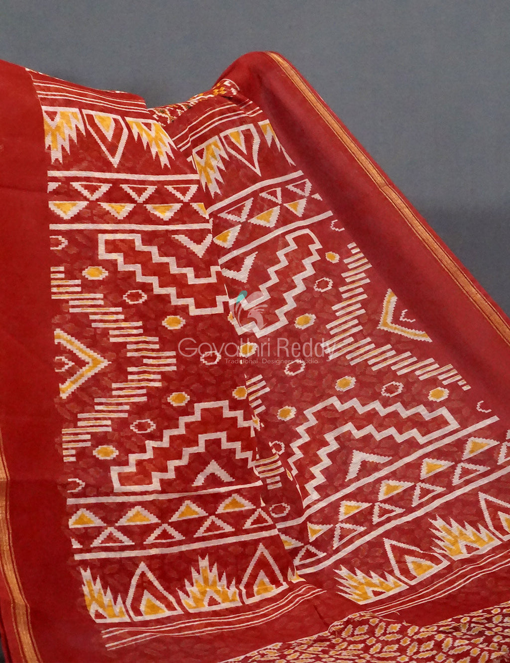 Red Colored Patola Print Semi Chanderi Saree By Gayathri Reddy Designer Studio | Grocsy