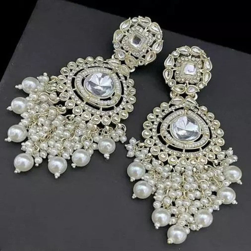 Tehzeeb Creations White Gold Trending Style Drop & Danglers Earring For Girls & Women Diamond, Pearl Brass Drops | Grocsy