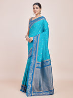 Monjolika Fashion Sky Blue Banarasi Silk In Satin Is Classy Embellished With Golden Zari Work Saree | Grocsy