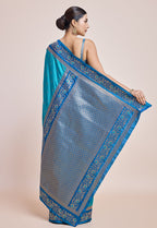 Monjolika Fashion Sky Blue Banarasi Silk In Satin Is Classy Embellished With Golden Zari Work Saree | Grocsy