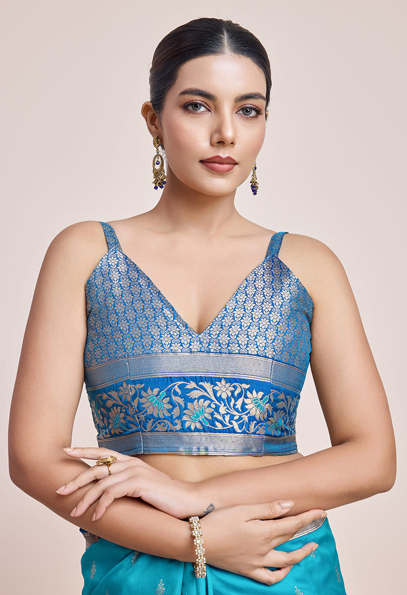Monjolika Fashion Sky Blue Banarasi Silk In Satin Is Classy Embellished With Golden Zari Work Saree | Grocsy