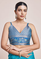 Monjolika Fashion Sky Blue Banarasi Silk In Satin Is Classy Embellished With Golden Zari Work Saree | Grocsy