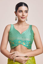 Monjolika Fashion Parrot Green Banarasi Silk In Satin Is Classy Embellished With Golden Zari Work Saree | Grocsy