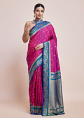 Monjolika Fashion Magenta Banarasi Silk In Satin Is Classy Embellished With Golden Zari Work Saree | Grocsy