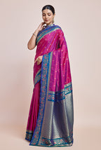 Monjolika Fashion Magenta Banarasi Silk In Satin Is Classy Embellished With Golden Zari Work Saree | Grocsy
