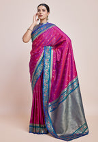Monjolika Fashion Magenta Banarasi Silk In Satin Is Classy Embellished With Golden Zari Work Saree | Grocsy