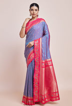 Monjolika Fashion Violet Banarasi Silk In Satin Is Classy Embellished With Golden Zari Work Saree | Grocsy