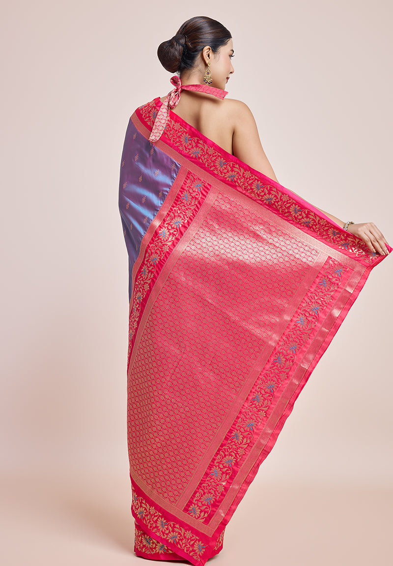Monjolika Fashion Violet Banarasi Silk In Satin Is Classy Embellished With Golden Zari Work Saree | Grocsy