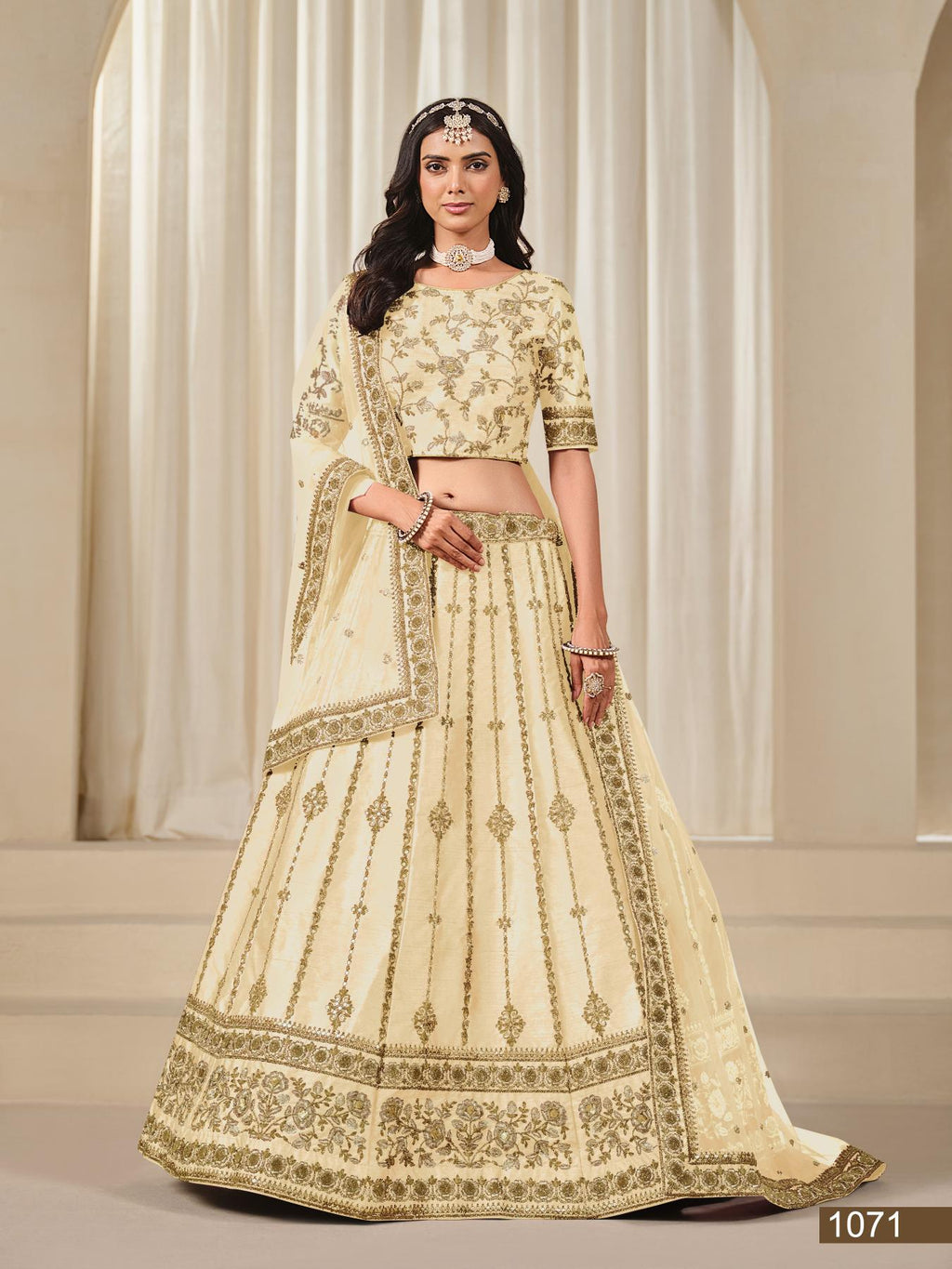 Anaita Cream Embroidered Heavy Art Silk Designer Lehenga With Blouse | Grocsy