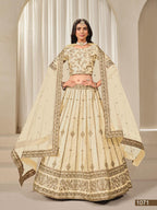 Anaita Cream Embroidered Heavy Art Silk Designer Lehenga With Blouse | Grocsy