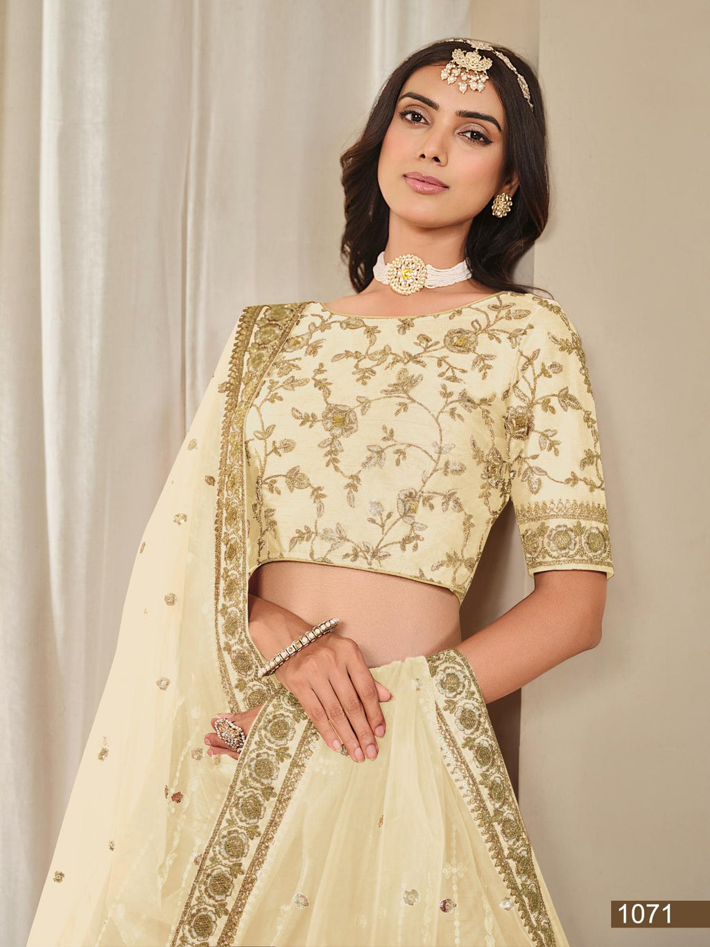 Anaita Cream Embroidered Heavy Art Silk Designer Lehenga With Blouse | Grocsy