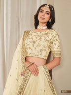 Anaita Cream Embroidered Heavy Art Silk Designer Lehenga With Blouse | Grocsy