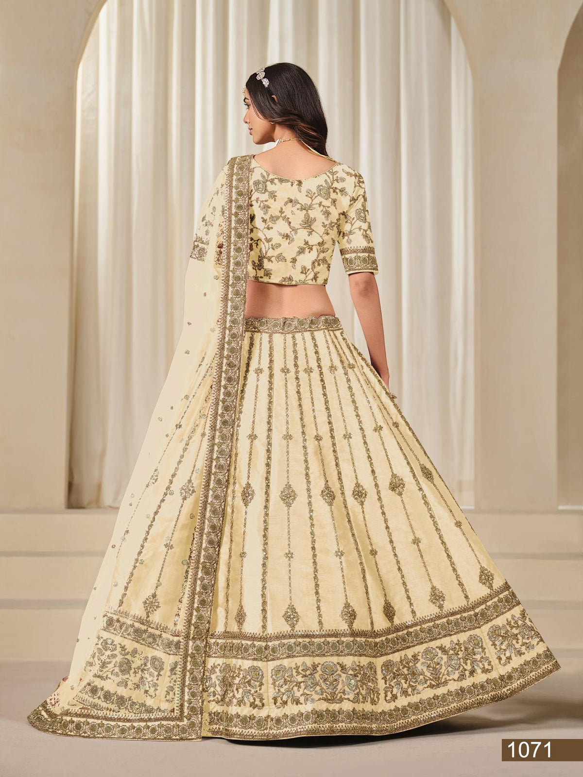 Anaita Cream Embroidered Heavy Art Silk Designer Lehenga With Blouse | Grocsy