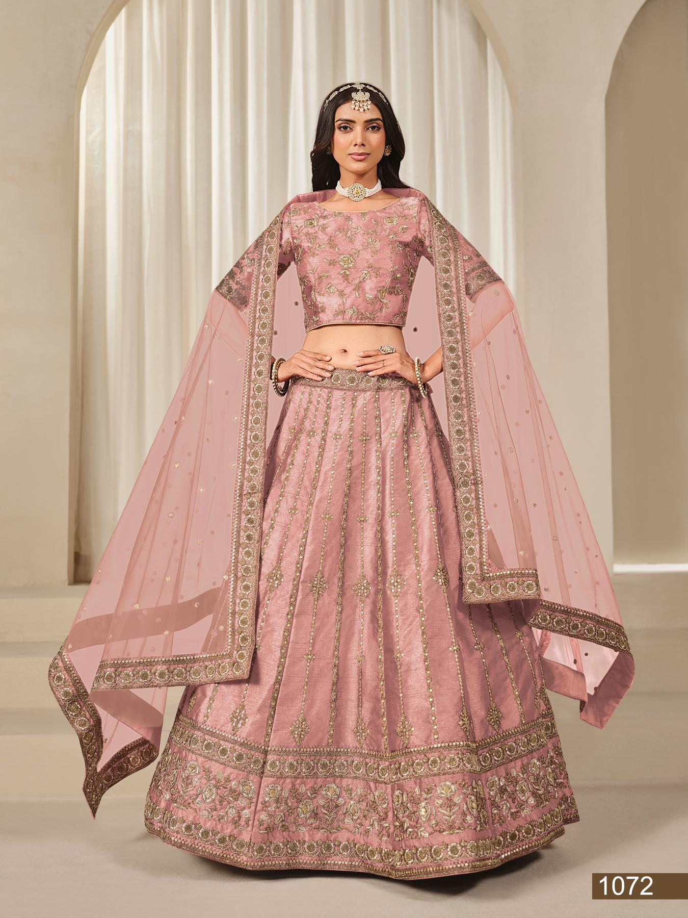 Anaita Pink Embroidered Heavy Art Silk Designer Lehenga With Blouse | Grocsy