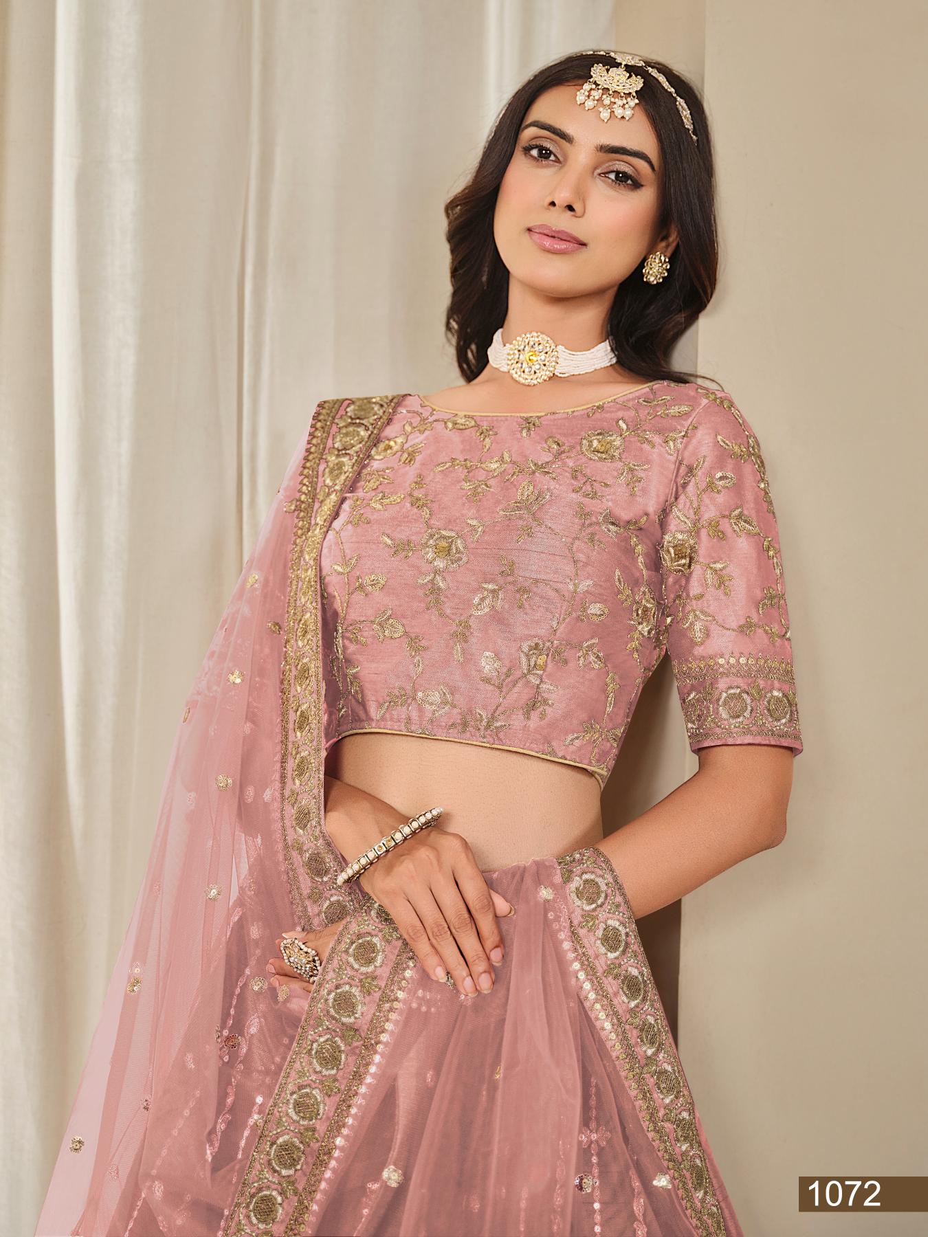 Anaita Pink Embroidered Heavy Art Silk Designer Lehenga With Blouse | Grocsy