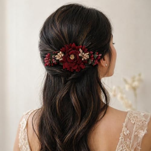 Accessher Multicolor Floral Hair Combs for Women | Decorative Acrylic Hair Accessories with Artificial Flowers | Perfect for Weddings Parties & Traditional Looks | Pack of 3 | Grocsy