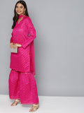 HERE&NOW Women Pink Ethnic Motifs Printed Gotta Patti Kurta with Sharara With Dupatta | Grocsy