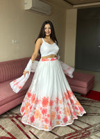Lorenvalley Fashion White Georgette with Floral Print Design Lehenga Choli with Dupatta | Grocsy