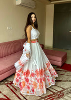 Lorenvalley Fashion White Georgette with Floral Print Design Lehenga Choli with Dupatta | Grocsy