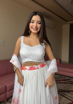 Lorenvalley Fashion White Georgette with Floral Print Design Lehenga Choli with Dupatta | Grocsy