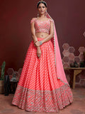 Tulsi Art Adorable Pink Sequins Embroidered Organza Bridesmaid Lehenga Choli | Grocsy