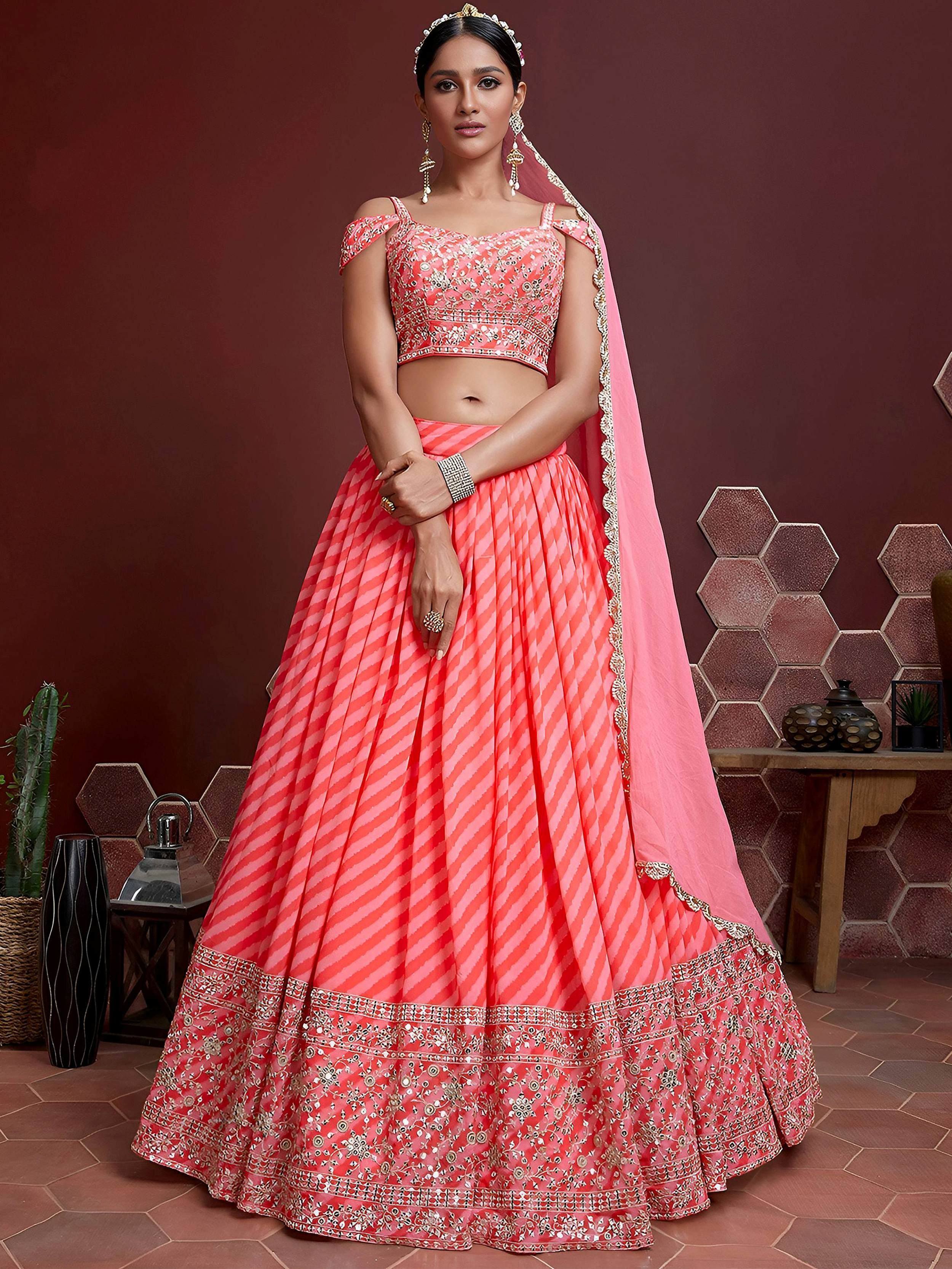 Tulsi Art Adorable Pink Sequins Embroidered Organza Bridesmaid Lehenga Choli | Grocsy
