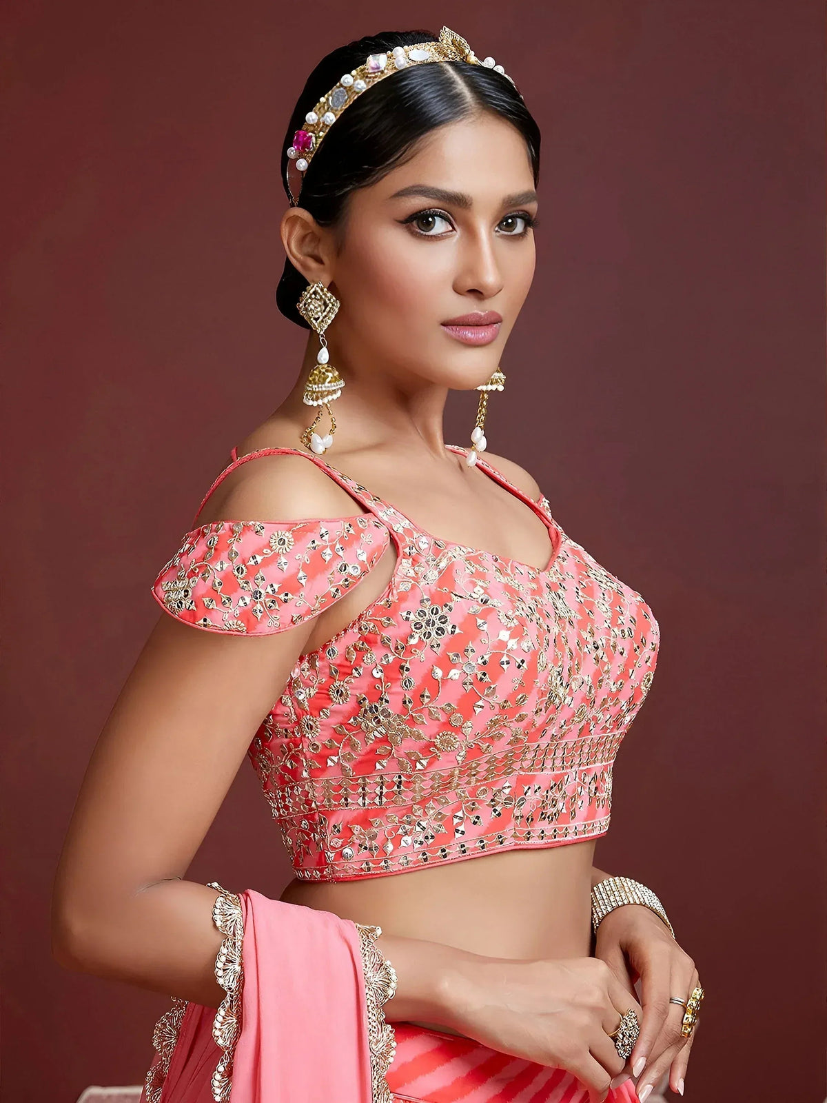 Tulsi Art Adorable Pink Sequins Embroidered Organza Bridesmaid Lehenga Choli | Grocsy