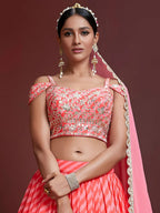 Tulsi Art Adorable Pink Sequins Embroidered Organza Bridesmaid Lehenga Choli | Grocsy
