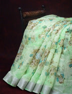 Shades of Apple Green with Floral Design Semi Chanderi Saree By Gayathri Reddy Designer Studio | Grocsy
