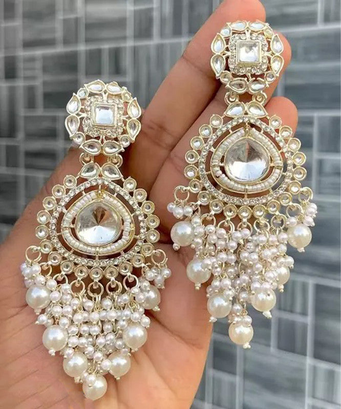 Tehzeeb Creations White Gold Trending Style Drop & Danglers Earring For Girls & Women Diamond, Pearl Brass Drops | Grocsy