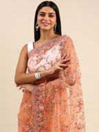kasee Floral Embroidered Net Saree | Grocsy