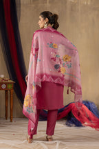 Vedant Vastram Roman Silk Embroidery & Sequence Work Stitched Kurta Pant Dupatta Set-Pink | Grocsy