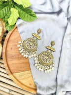 Tehzeeb Creations Traditional Gold-Polished White Kundan Pearl Drop Chandbali Earring For Women/Girls | Grocsy
