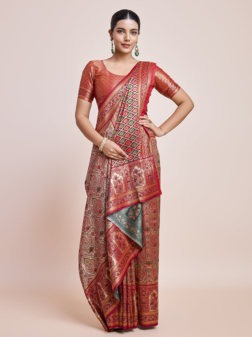 Monjolika Fashion Maroon Latest Dharmavaram Silk SareeWith Rich Heritage Woven In Gold And Silver Zari Work | Grocsy