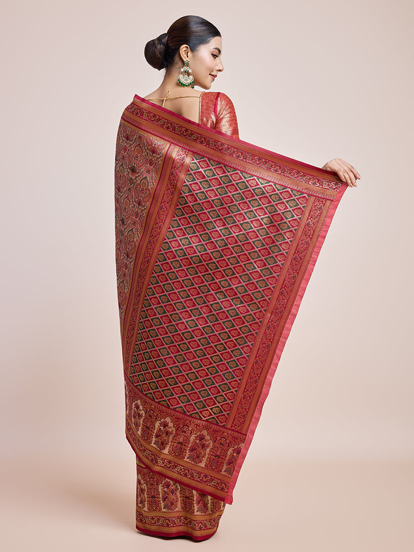 Monjolika Fashion Maroon Latest Dharmavaram Silk SareeWith Rich Heritage Woven In Gold And Silver Zari Work | Grocsy