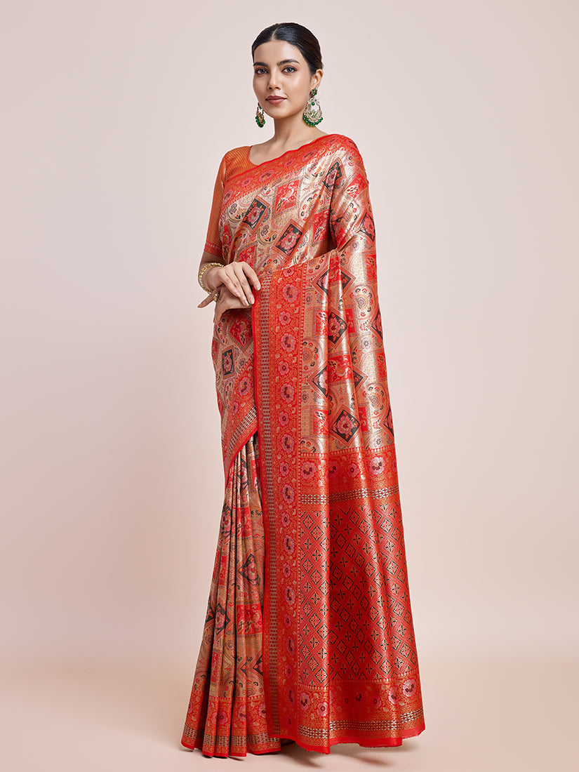 Monjolika Fashion Scarlet Red Latest Dharmavaram Silk SareeWith Rich Heritage Woven In Gold And Silver Zari Work | Grocsy