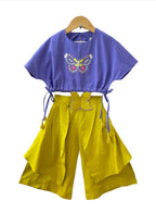 ArthLife Mustard Purple Butterfly Embroidered Co-Ord Set | Grocsy