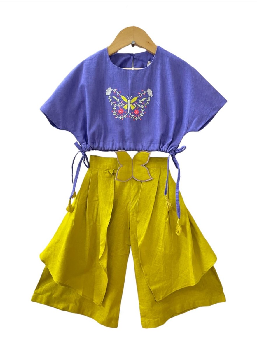 ArthLife Mustard Purple Butterfly Embroidered Co-Ord Set | Grocsy