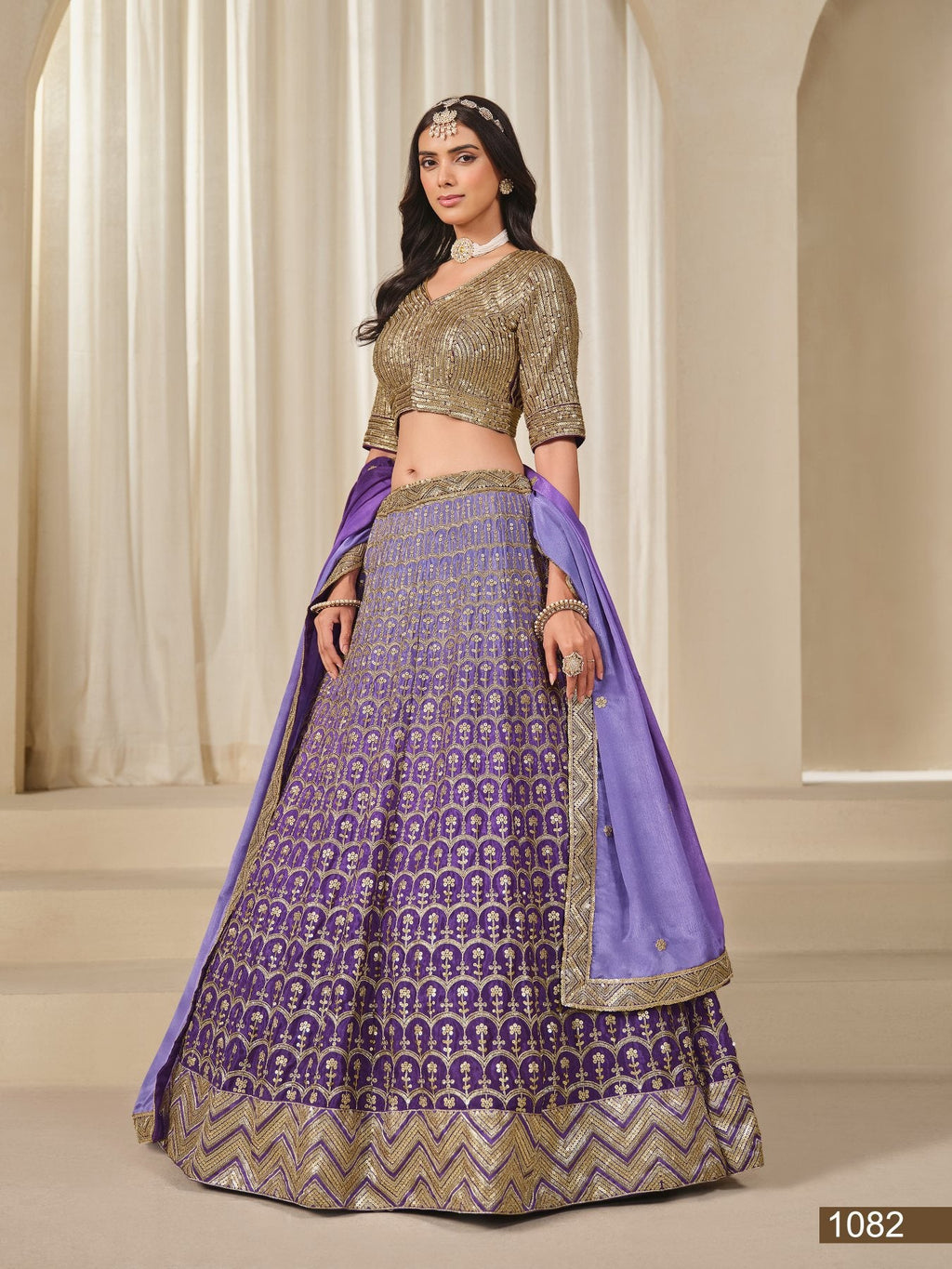 Anaita Purple Embroidered Heavy Chinon Silk Designer Lehenga With Blouse | Grocsy