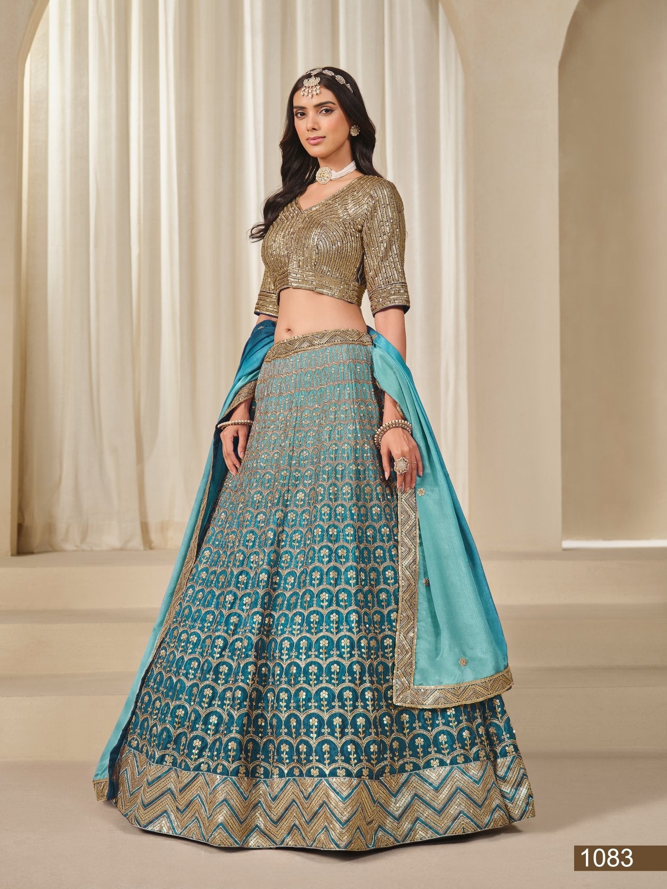 Anaita Turquoise Embroidered Heavy Chinon Silk Designer Lehenga With Blouse | Grocsy