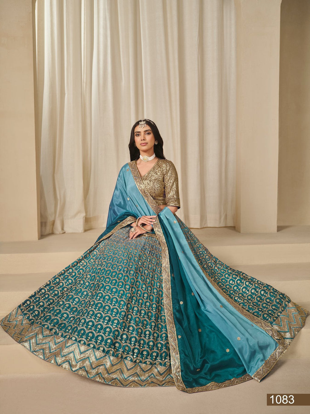 Anaita Turquoise Embroidered Heavy Chinon Silk Designer Lehenga With Blouse | Grocsy