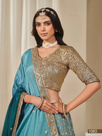 Anaita Turquoise Embroidered Heavy Chinon Silk Designer Lehenga With Blouse | Grocsy