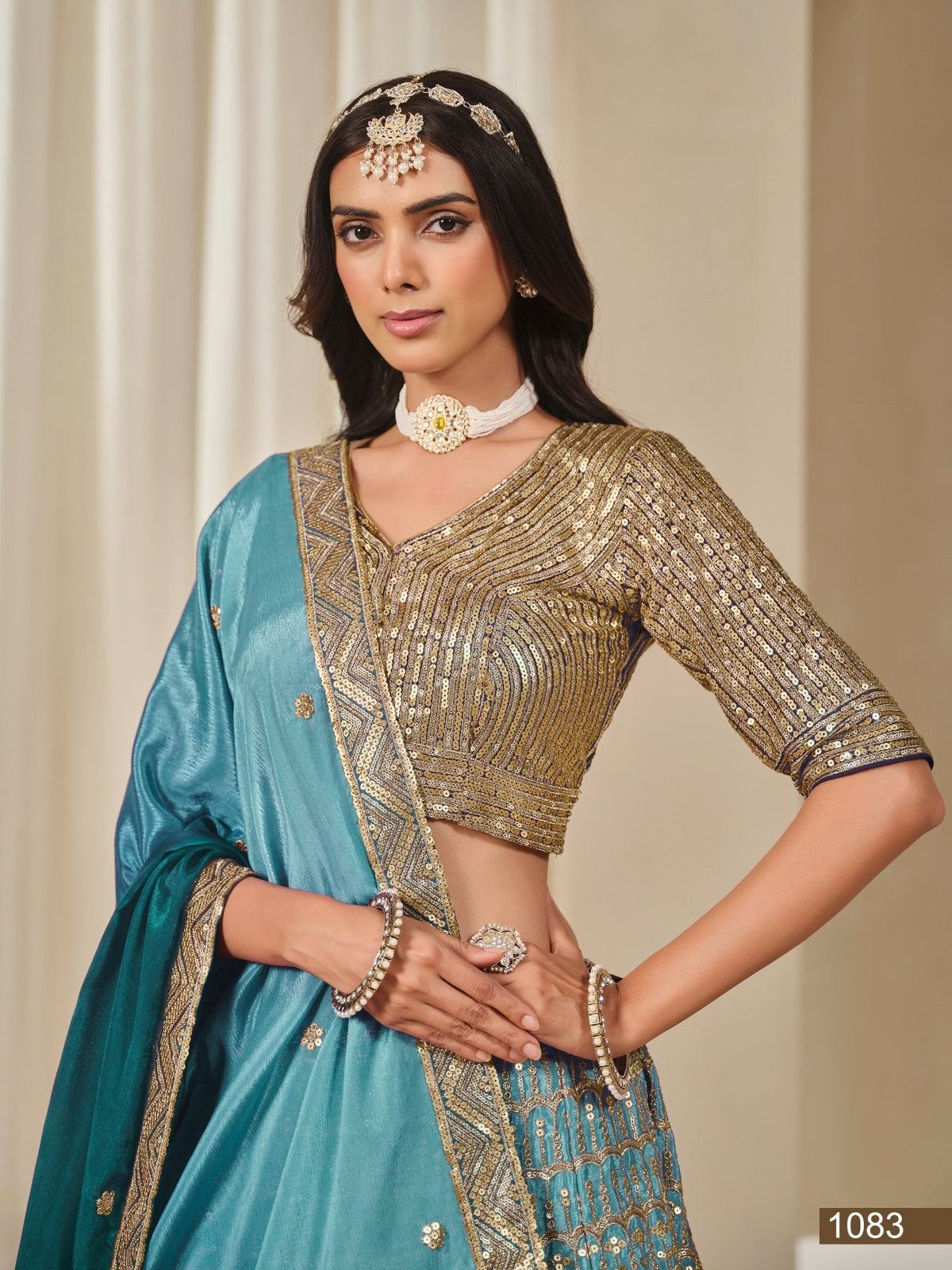 Anaita Turquoise Embroidered Heavy Chinon Silk Designer Lehenga With Blouse | Grocsy