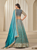 Anaita Turquoise Embroidered Heavy Chinon Silk Designer Lehenga With Blouse | Grocsy