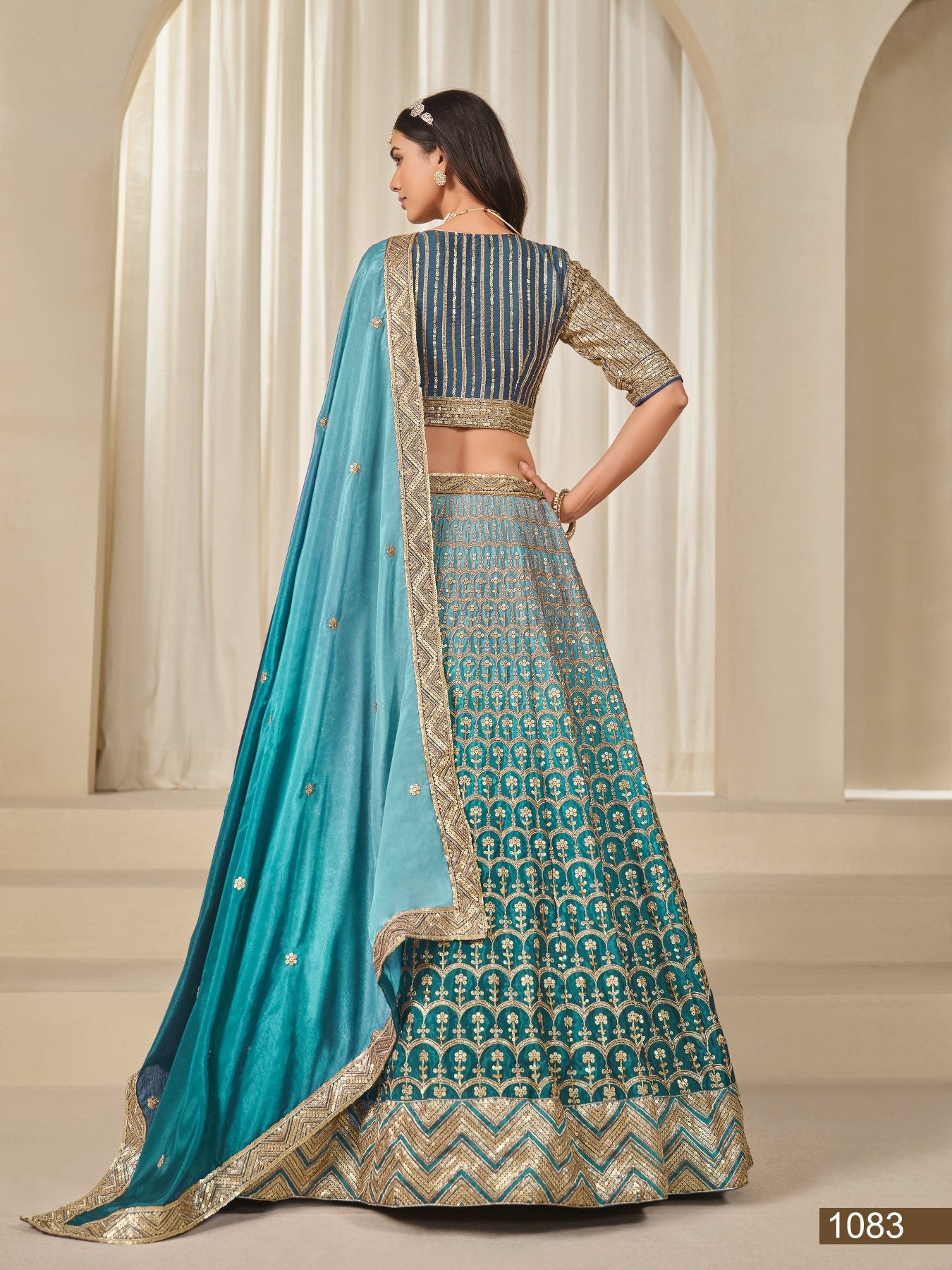 Anaita Turquoise Embroidered Heavy Chinon Silk Designer Lehenga With Blouse | Grocsy