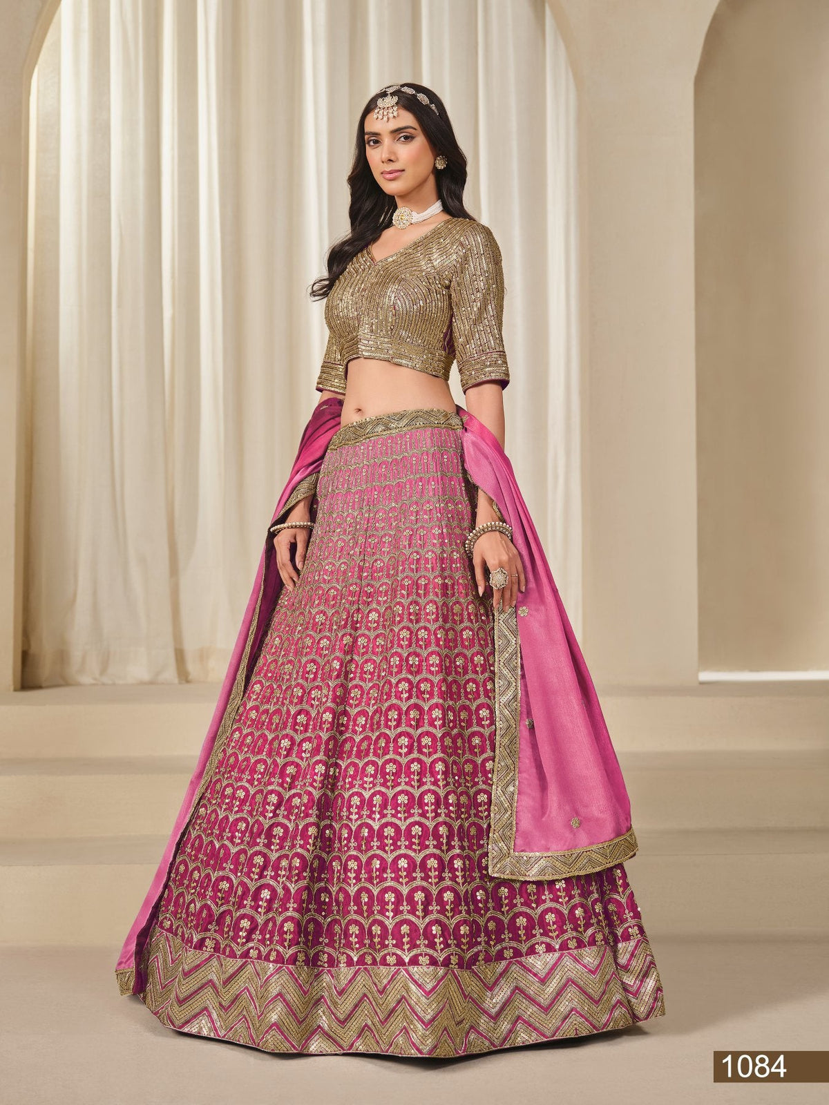 Anaita Pink Embroidered Heavy Chinon Silk Designer Lehenga With Blouse | Grocsy