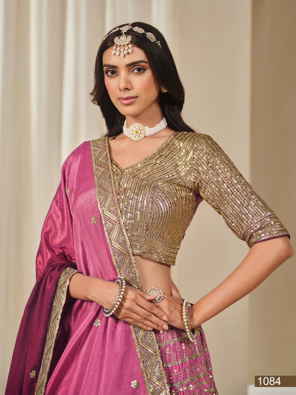 Anaita Pink Embroidered Heavy Chinon Silk Designer Lehenga With Blouse | Grocsy