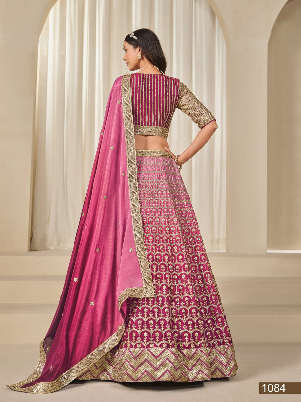 Anaita Pink Embroidered Heavy Chinon Silk Designer Lehenga With Blouse | Grocsy