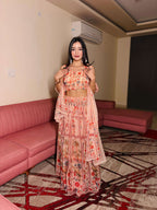 Lorenvalley Fashion Peach Organza with Floral Print Design Lehenga Choli with Dupatta | Grocsy