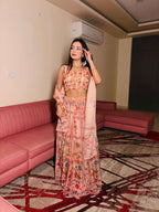 Lorenvalley Fashion Peach Organza with Floral Print Design Lehenga Choli with Dupatta | Grocsy